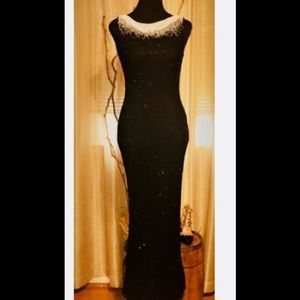 Jovani Black & White Beaded V back Mermaid Dress